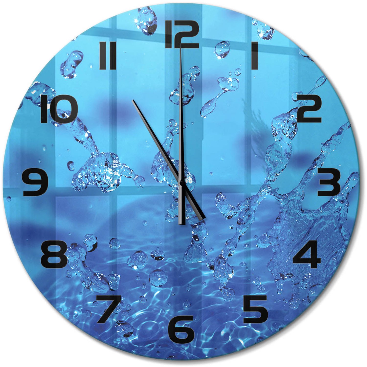 TULUP Wandklok - Waterdruppels Glazen Klok Met Print - fi60 cm - Blauw Wandklok Glas Met Motief - Zwarte handen - Ronde Klok - Wandklok Glas Decoratie - Gekleurde Glazen Klok