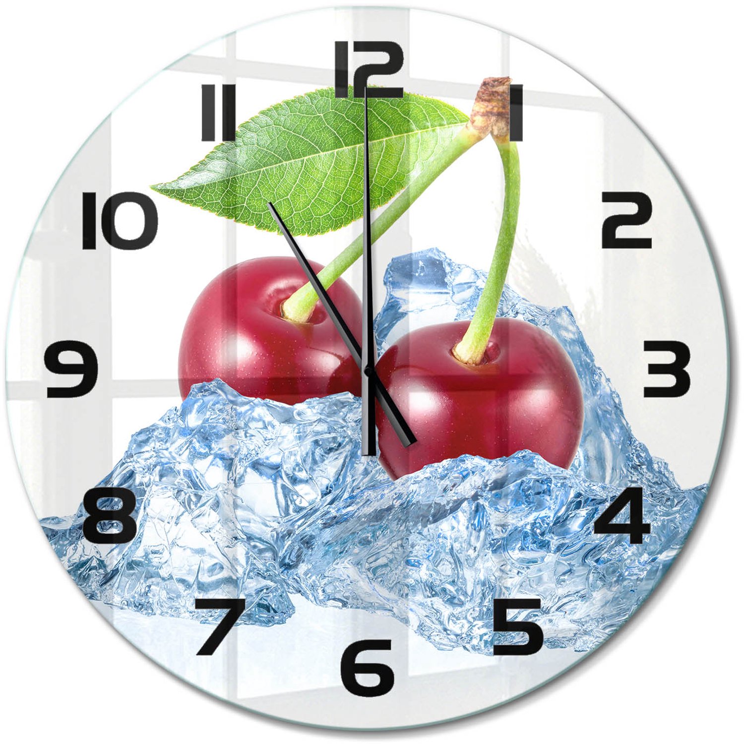 TULUP Wandklok - Kers met ijs Decoratieve Glazen Klok - fi60 cm - Rood Glazen Wandklok Design - Zwarte handen - Ronde Klok - Glazen Klok Met Print - Wandklok Glas Met Motief