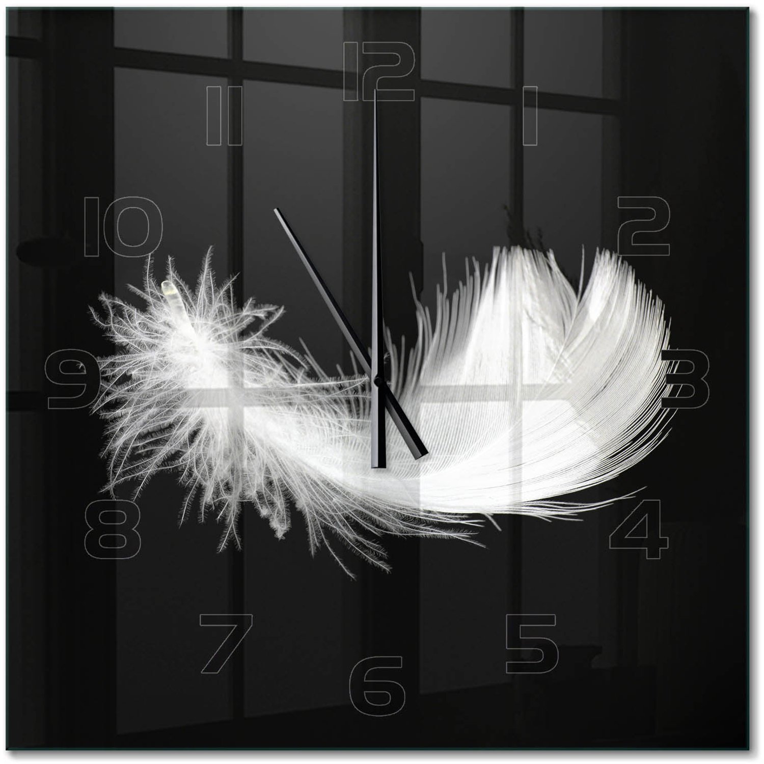 TULUP Wandklok - Pen Klok Glas Met Opdruk - 60x60 cm - Wit Moderne Wandklok Glas - Zwarte handen - Vierkante Klok - Decoratieve Glazen Klok - Glazen Wandklok Design