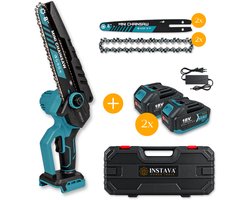 Instava Mini Kettingzaag 20cm – Accu Kettingzaag – Incl. 2 Accu’s (4.0Ah) – Takkenzaag – Geschikt voor Makita LXT 18V – Complete Set met Koffer & Accessoires