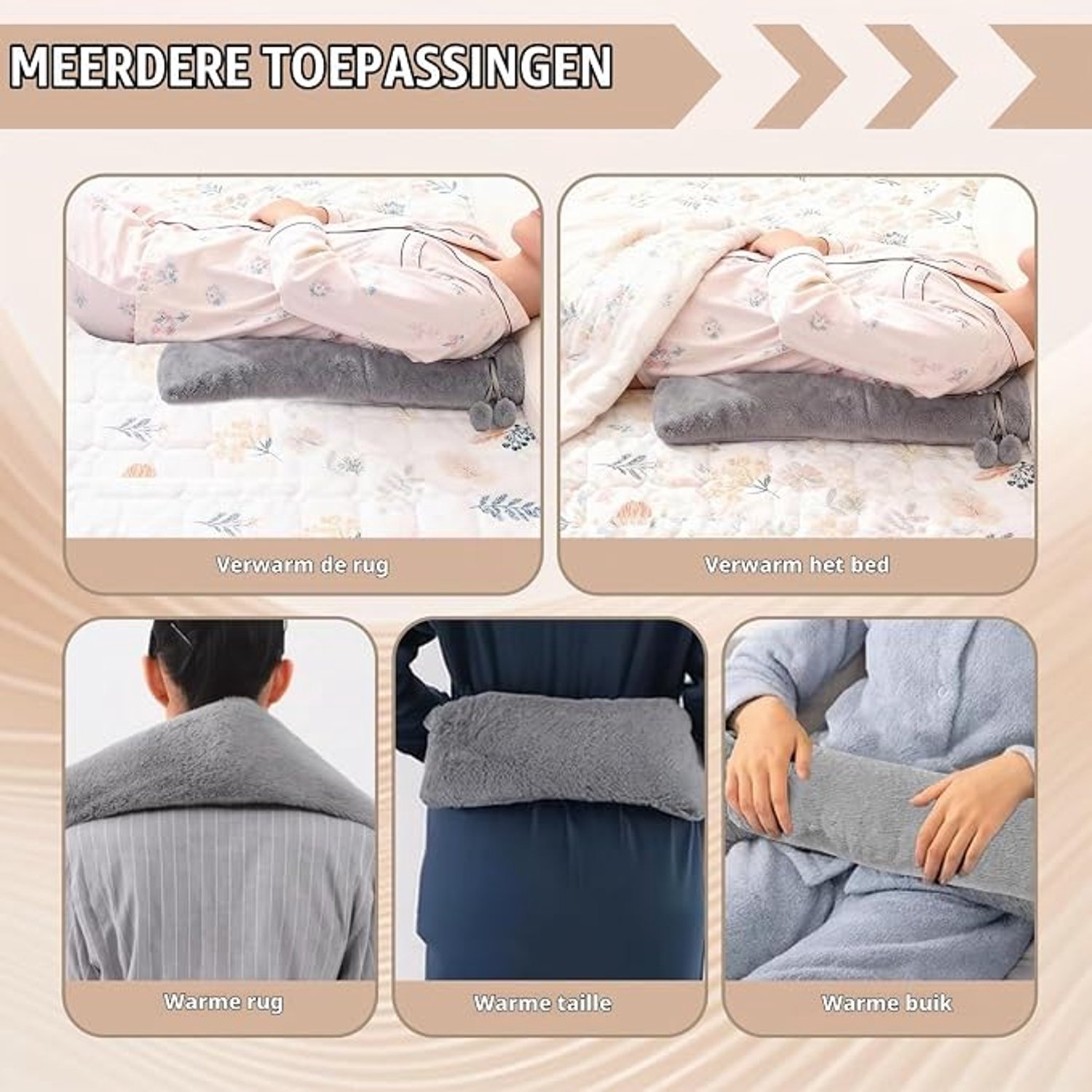 Lange warmwaterkruik - Omwikkelbare kruik - 1000ml - Met zachte stoffen hoes - Warmtekruik - Nek Kruik - Schouderkruik - Geschikt voor het verwarmen van nek, schouders, rug, benen en taille - grijs – foto 5