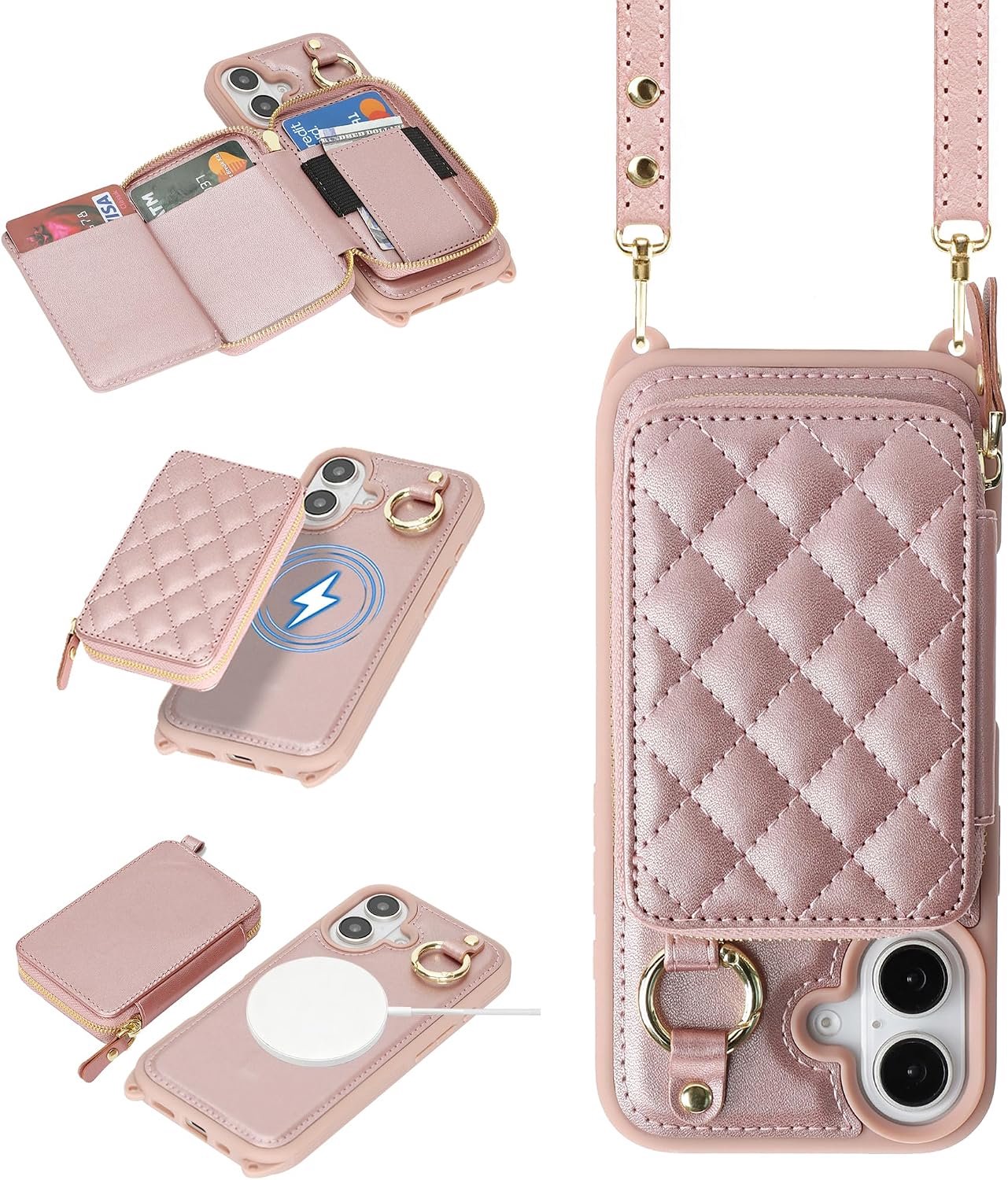 Hulpje voor iPhone 16 met band, rosé goud