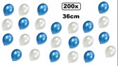 200x Super kwaliteit ballonnen metallic blauw/wit 36cm