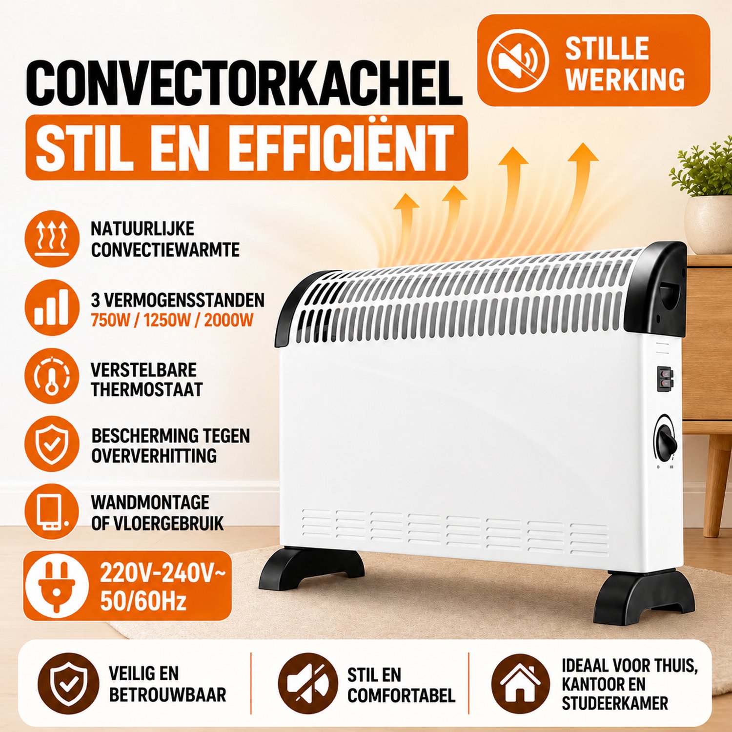 Lifero Kachel - Elektrische Verwarming 2000W - Convectorradiator - Convector - Wand of Vloer Verwarmer - Verwarmen Convectie – foto 3