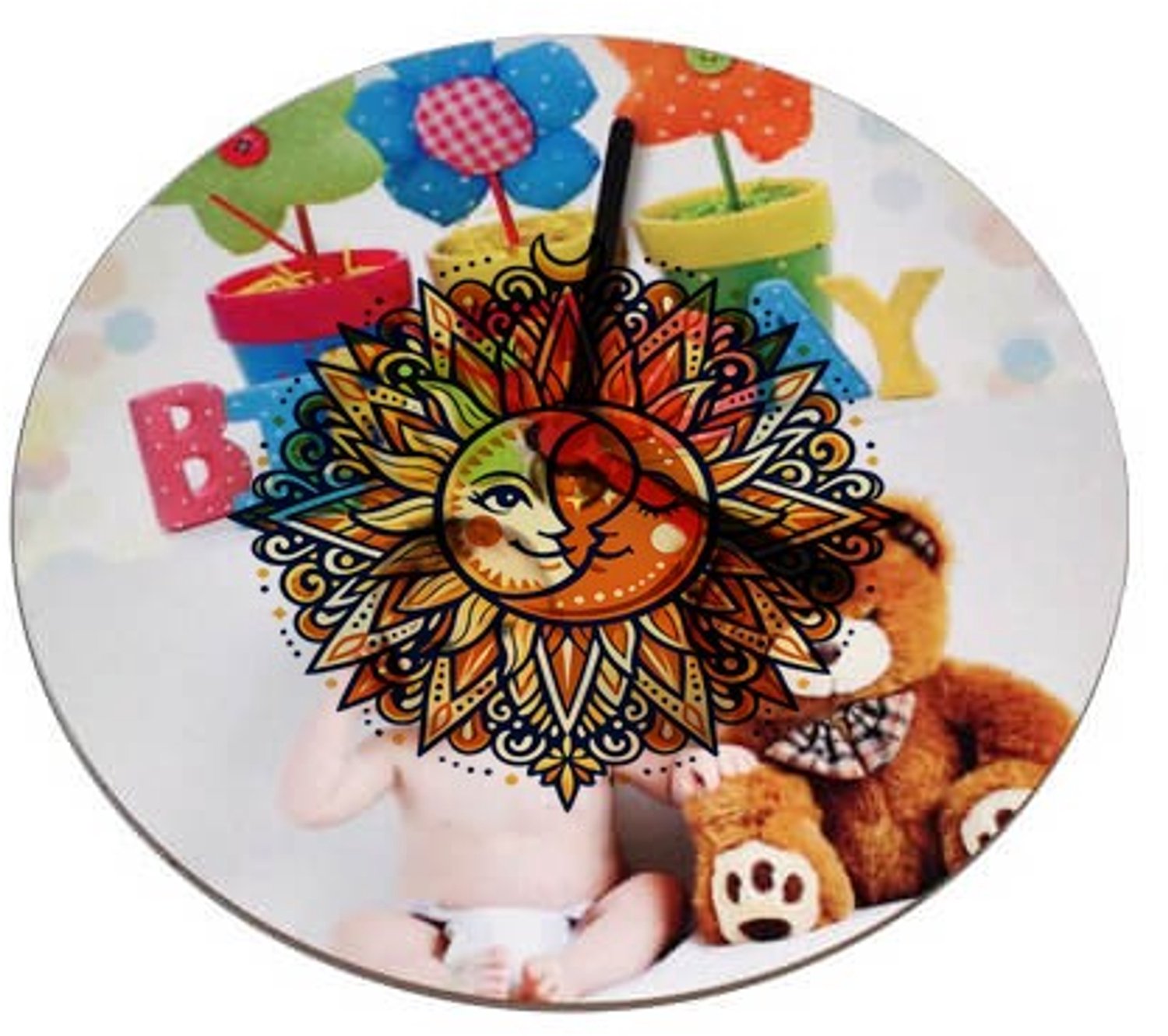 Mr Cadeautjes Klok rond Ø 19 - design Zon & maan mandala | cadeau Wit