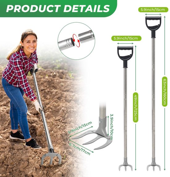 Professionele Tuinhark met Verstelbare Steel en 3 Tanden — afbeelding 2