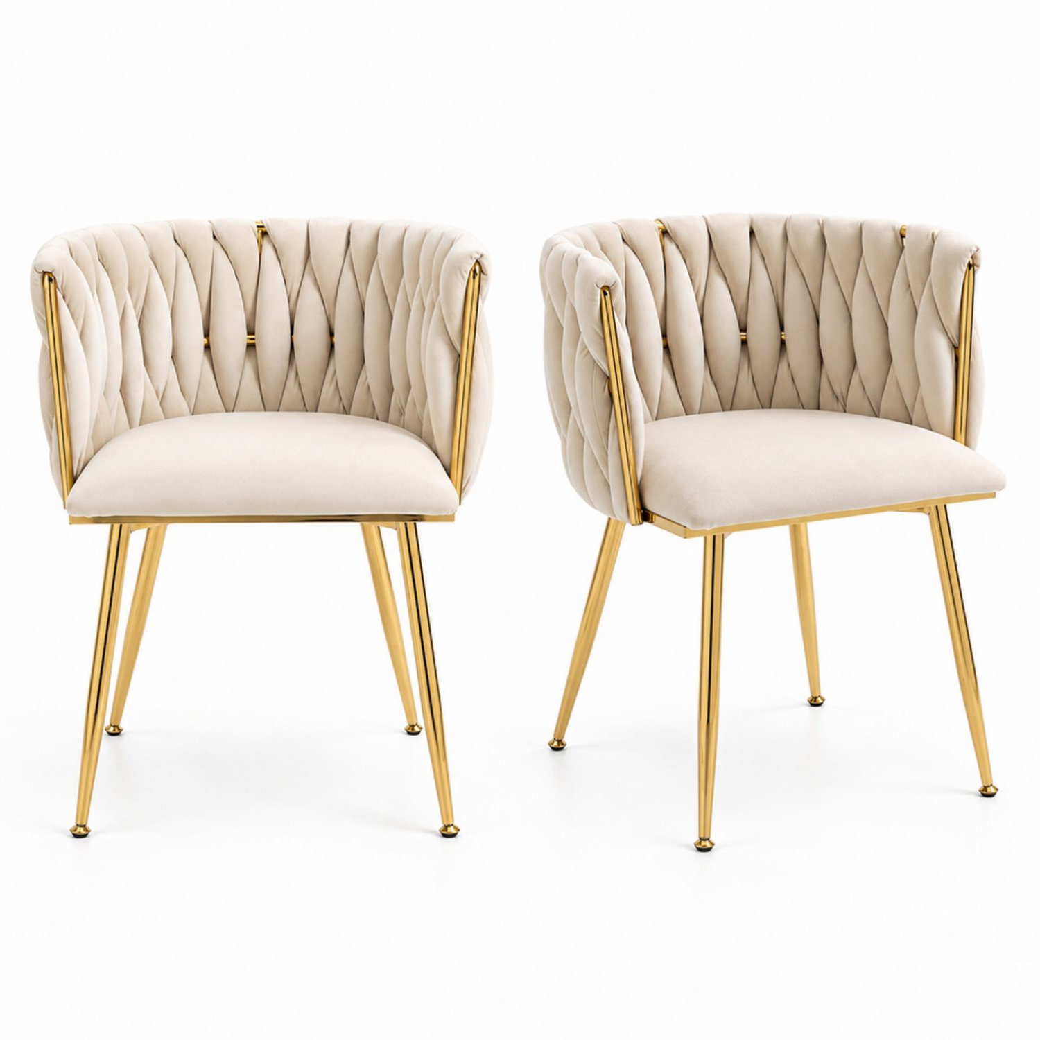 LONG DRAGON - Velvet eetkamerstoelen - Set van 2 - Goudkleurige metalen poten - Handgeweven rugontwerp - Zachte kussens - Voor eetkamer, woonkamer en slaapkamer