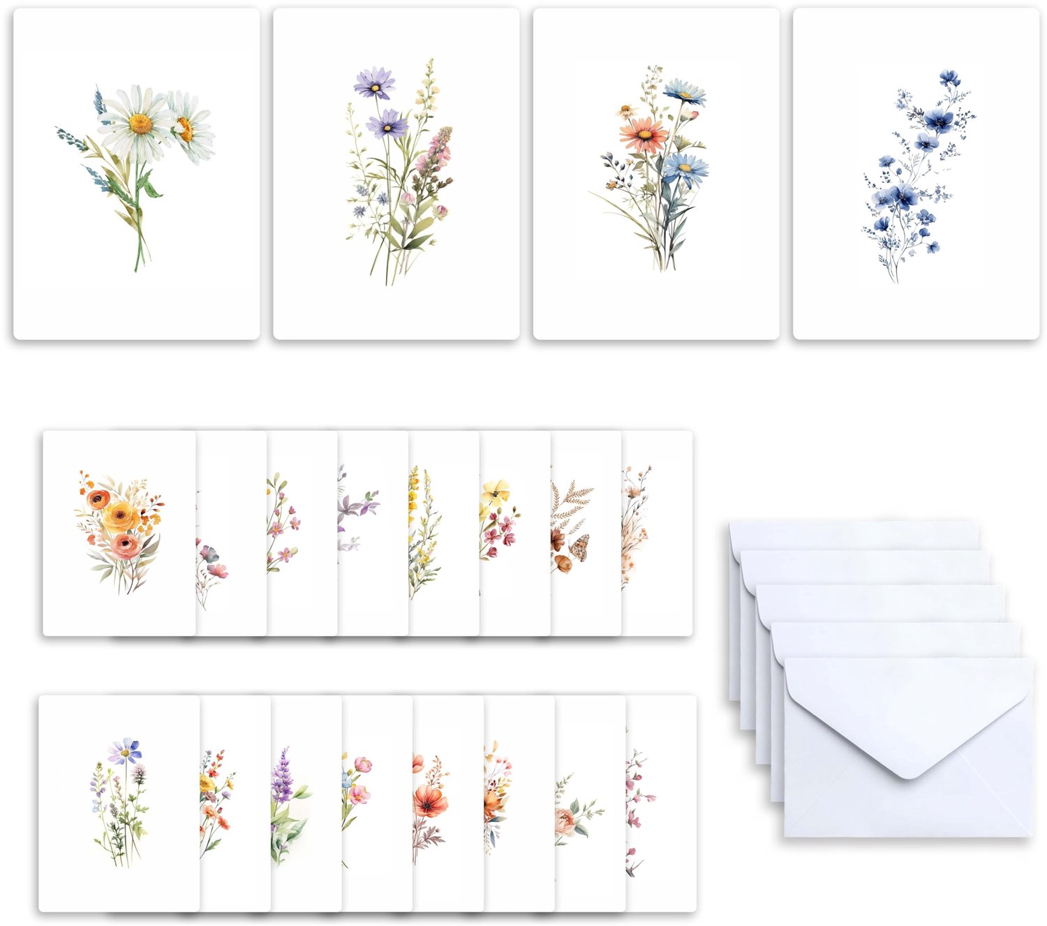 Set van 20 Elegante Bloemenkaarten met Enveloppen
