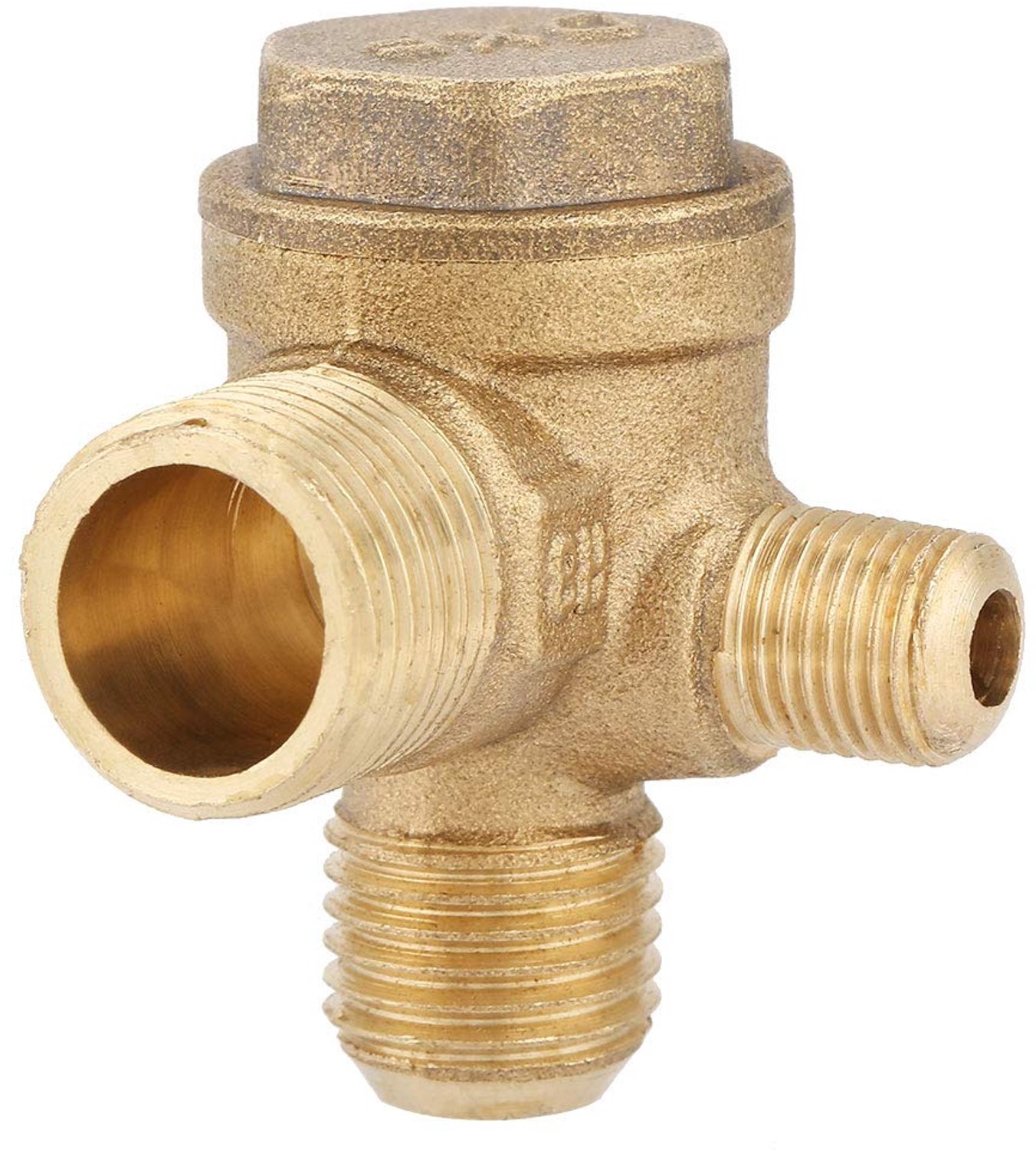 Terugslagklep Messing - 3-Poorts - Buitendraad 90 Graden - 20x10x14 mm - Voor Luchtcompressor - Normale Druk - Luchtklep