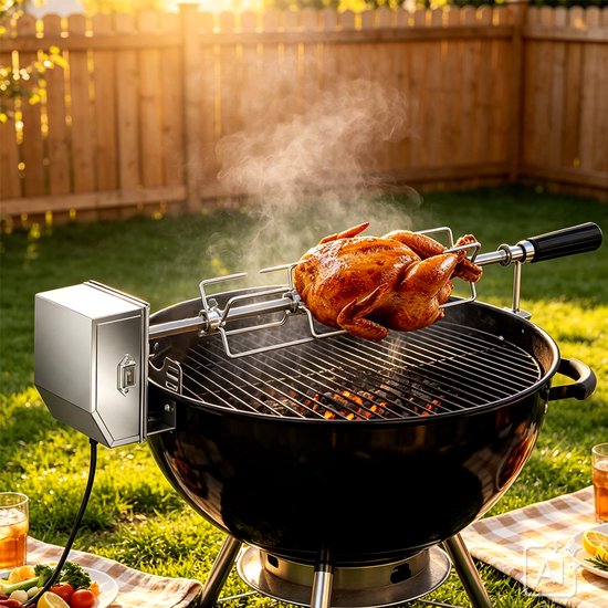 Draaiende grill - Elektrische barbecue - Barbecue voor thuis - Multifunctionele grillstang - Lengte stang: 42 cm + 42 cm + 35 cm - Barbecueset - Barbecue-uitrusting - Zilver — afbeelding 4