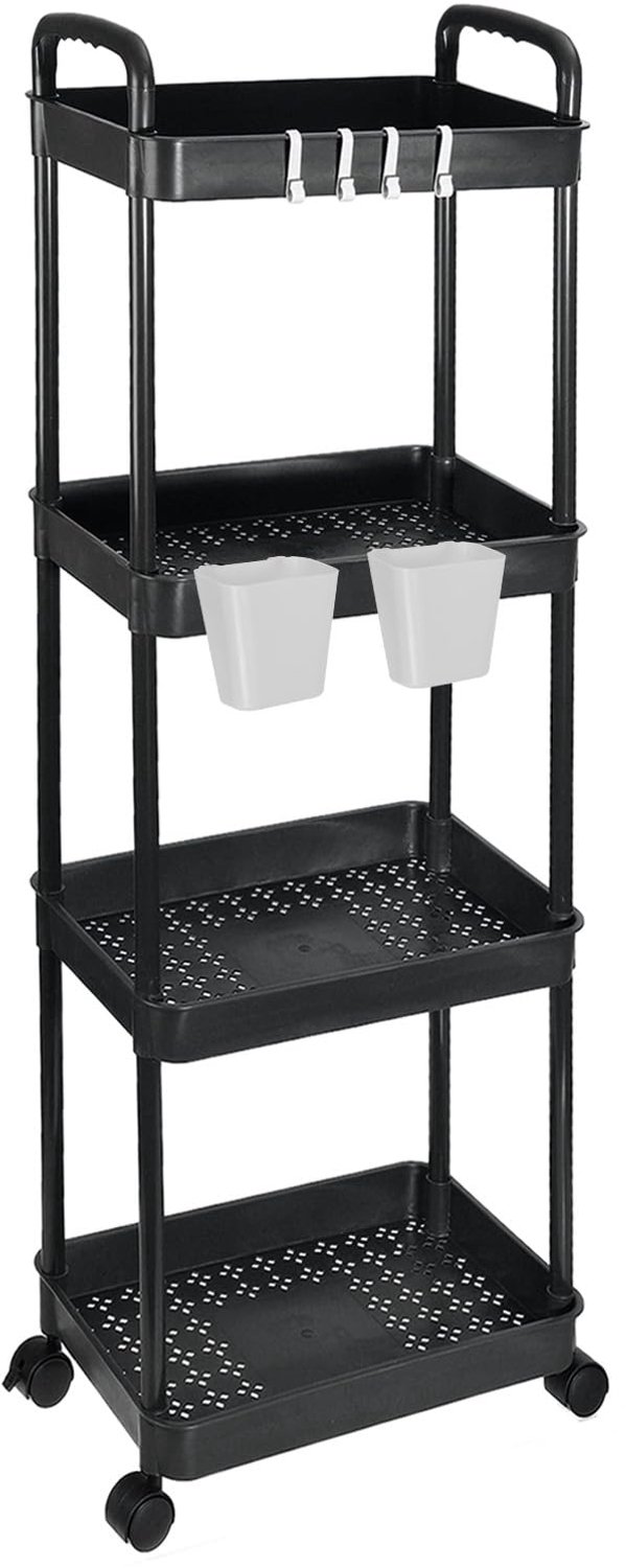 4-Tier Rolling Utility Cart met Handvat en Opbergplanken