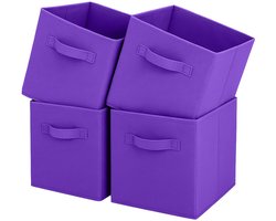 Opbergdozen Set van 4 - Vouwbare Stoffen Kubussen - Donkerpaars