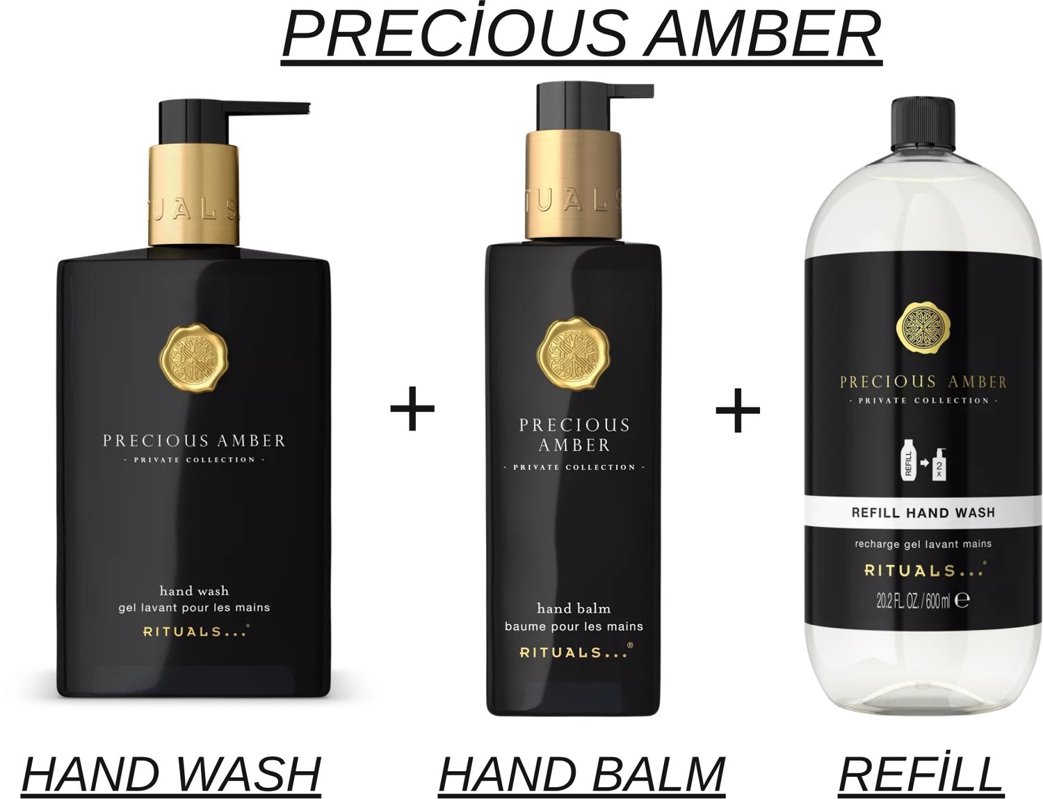 Rituals - Precious Amber - Hand Wash 300 ml New Design + Hand Balm 175 ml + Refill Hand Wash 600 ml - Handzeep - Handbalsem - Navulling Handzeep