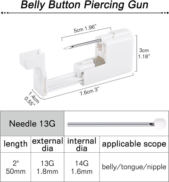 Piercingset 99-delige gemengde - 14G 16G 18G 20G stalen piercingnaalden - voor neus, navel, oren en meer - ServiceTopper — afbeelding 3