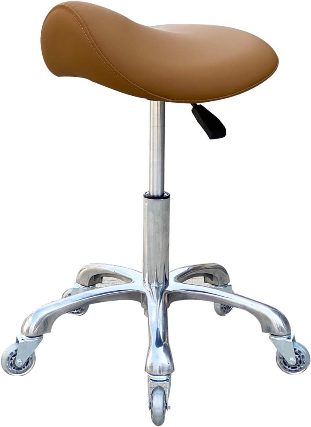 Zadelkruk op Wielen - Kapperskruk Ergonomisch - Tabouret - 40x53x73 - Bruin