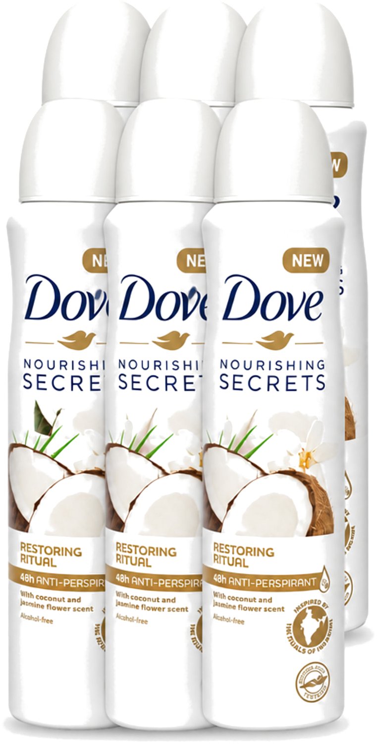 6 x Dove – Deodorant Spray – Restoring Ritual Cocos & Jasmijn – 150 ml - Voordeelverpakking - 6 stuks
