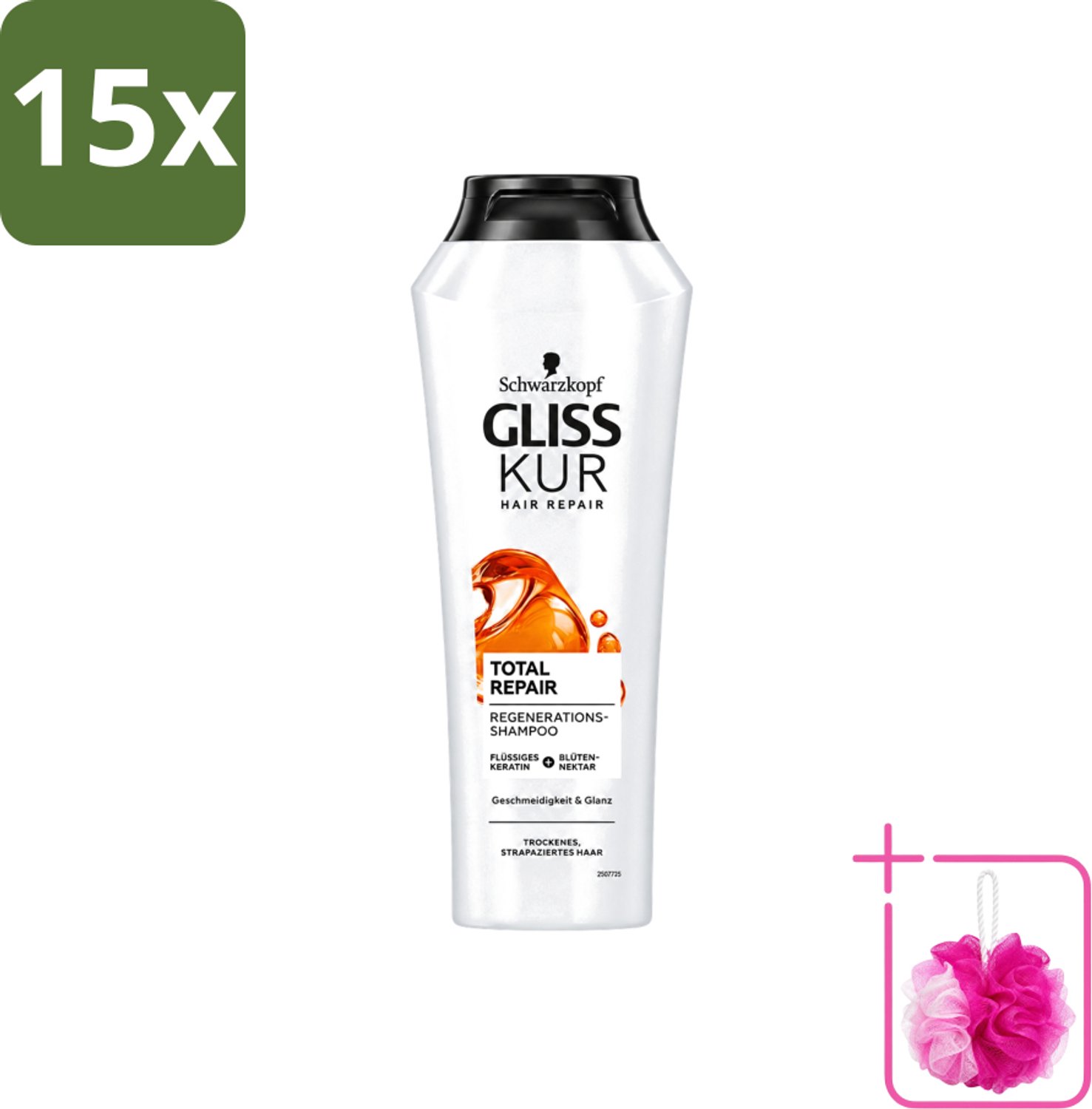 15 x Gliss Kur - Shampoo - Vrouwen - Hydraterende Verzorging - 250 ml - Bulkverpakking - Haarverzorging - Douchemop - Hydratatie
