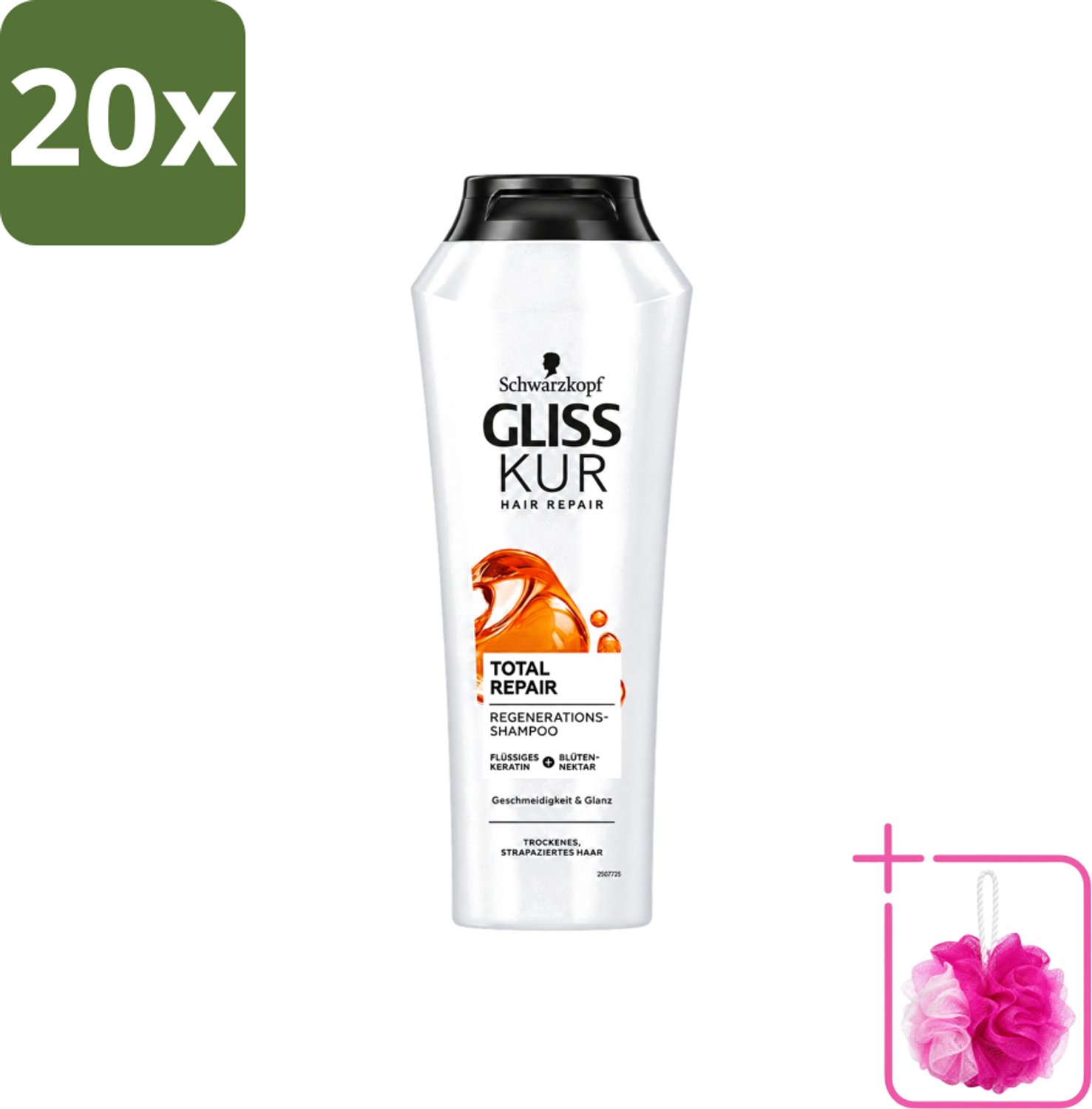 20 x Gliss Kur - Shampoo - Vrouwen - Hydraterende Verzorging - 250 ml - Bulkverpakking - Haarverzorging - Douchemop - Hydratatie