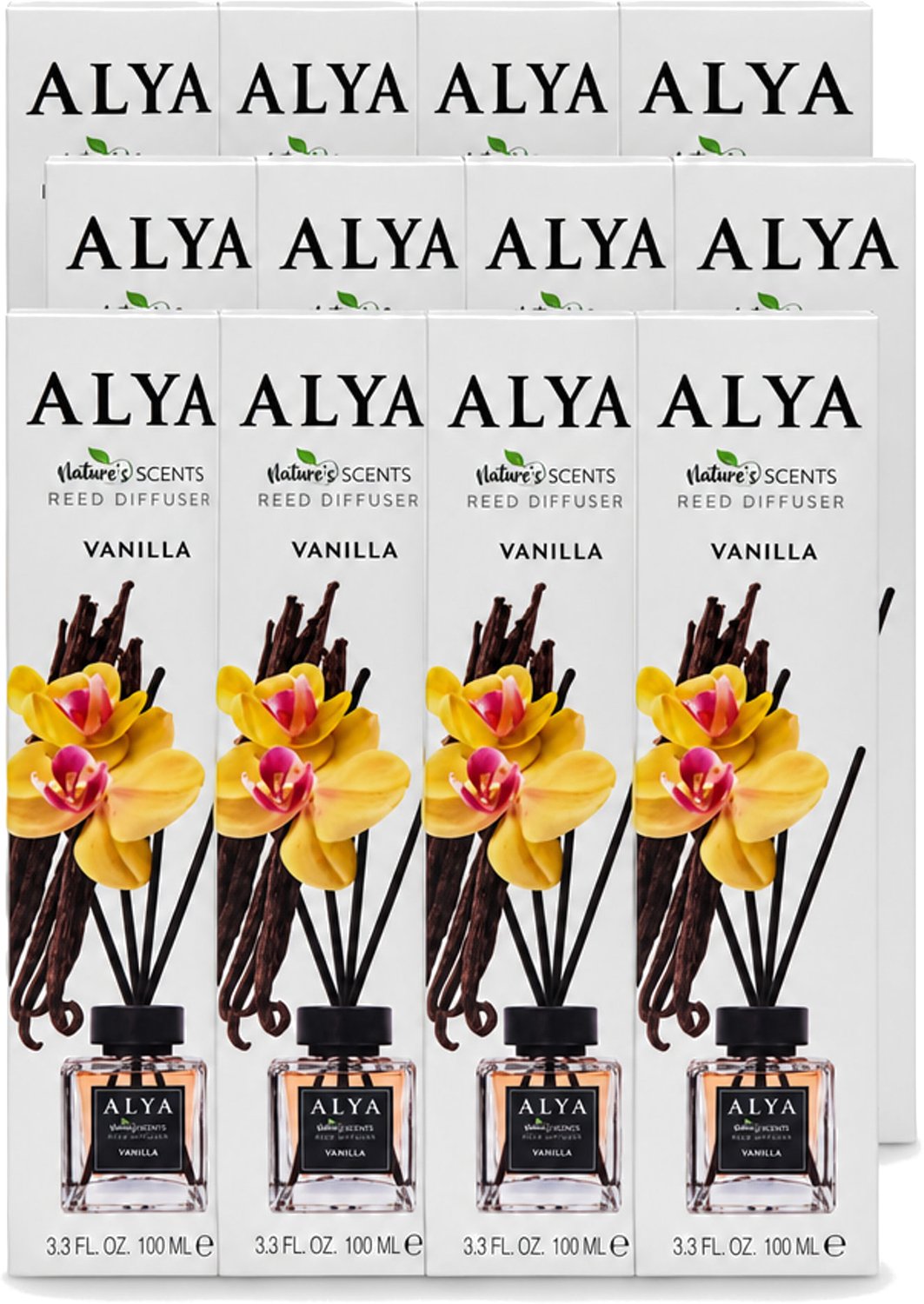12 x Alya – Reed Diffuser – Vanilla – Interieurparfum - Voordeelverpakking - 12 stuks