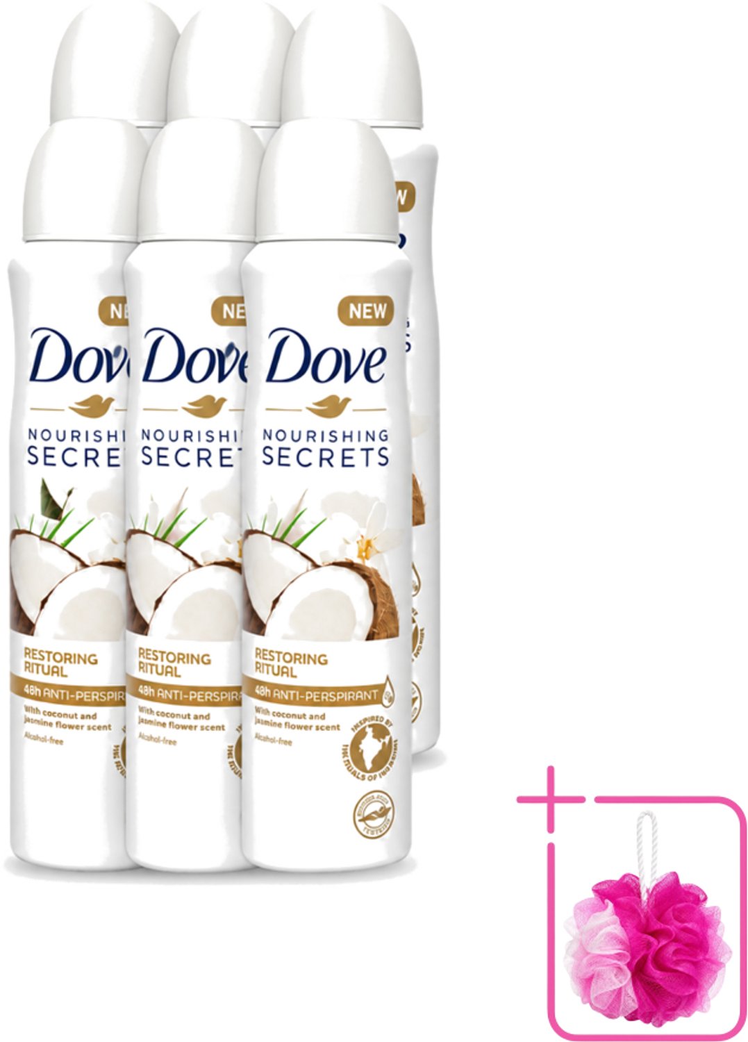 6 x Dove – Deodorant Spray – Restoring Ritual Cocos & Jasmijn – 150 ml - Bulkverpakking - Deodorant spray - Douchemop - Okselverzorging