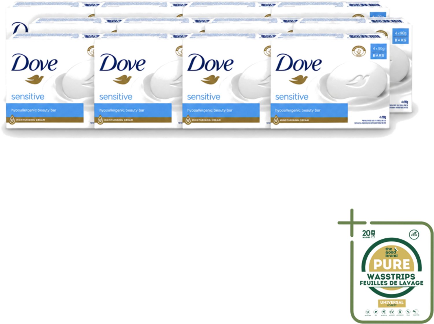 12 x Dove Zeep - Sensitive 4 x 90 gr. - Wasstrips - Gevoelige Huid - Zeep Voor Gevoelige Huid - Milde Zeep - Zeep Voor Handen - Zeep Voor Lichaam