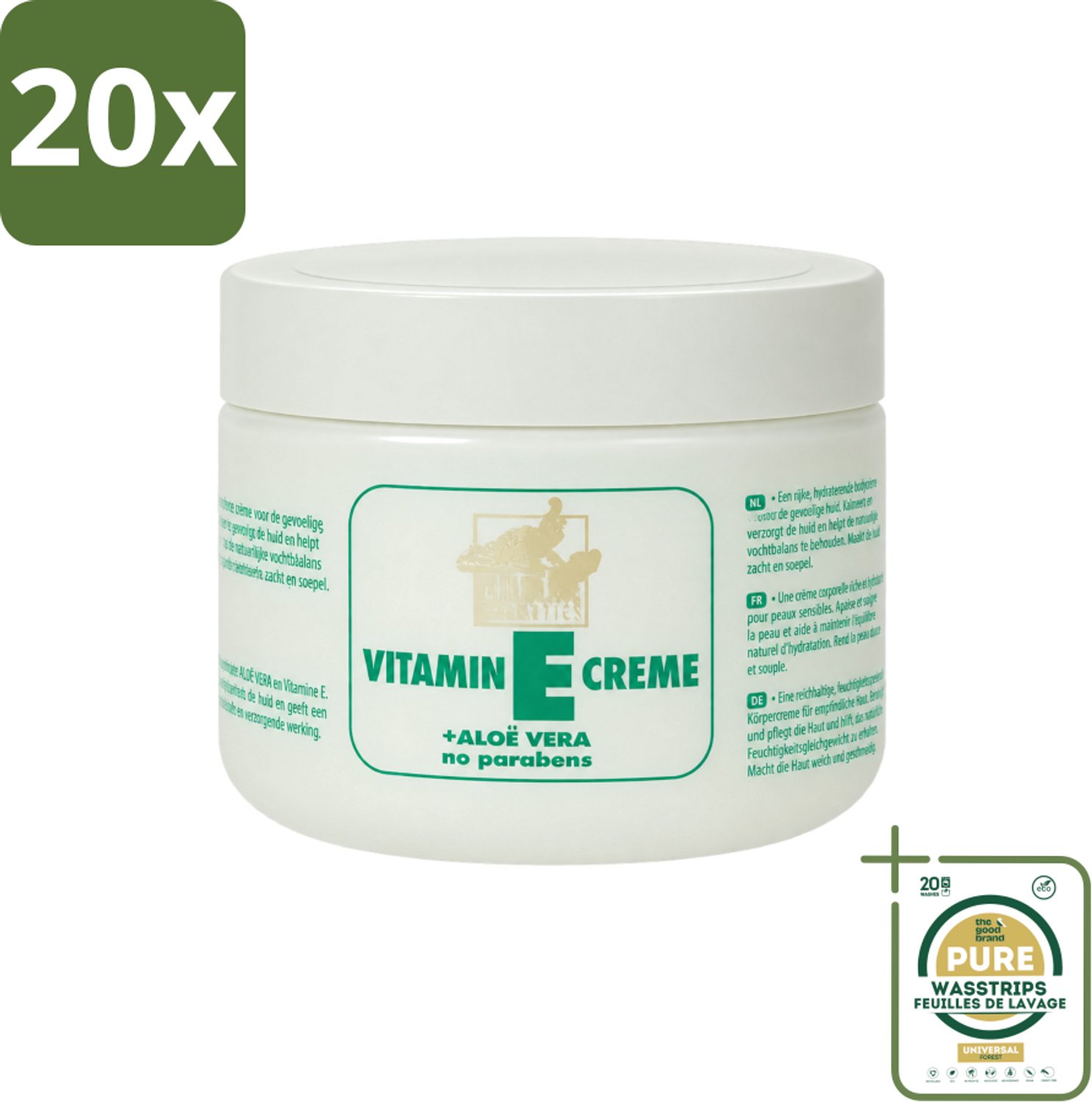 20 x Goldline - Bodycrème - Vitamine-E & Aloë Vera - Gevoelige Huid - Kalmerend - 250 ml - Wasstrips - Gevoelige Huid - Vitamine E - Aloë Vera - Bodycrème - Kalmerend