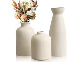 Set van 3 Beige Keramische Vazen voor Decoratie