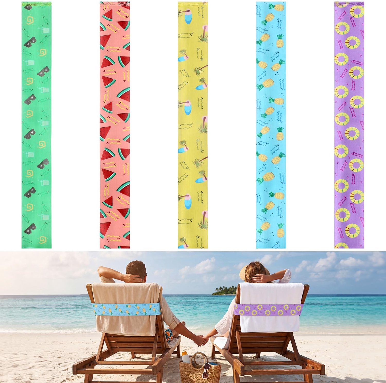 Set van 5 Kleurige Towel Ties voor Strandstoelen