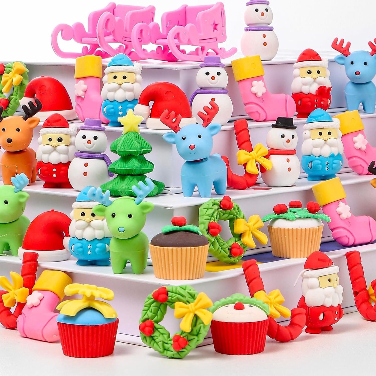 Set van 60 Meerkleurige 3D Kerstgummetjes