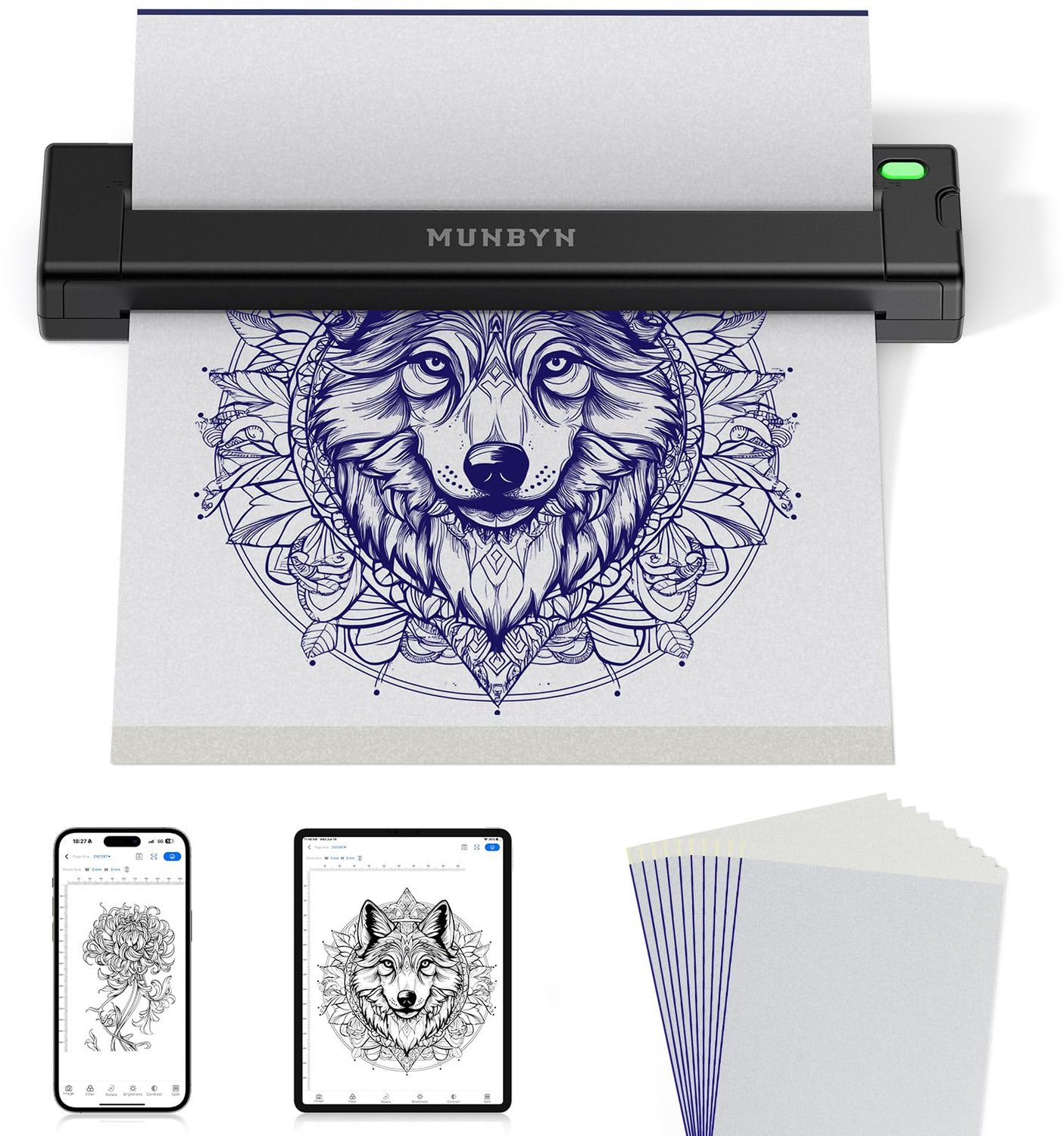 Draadloze Inktloze Tattoo Sjabloonprinter, Zwart