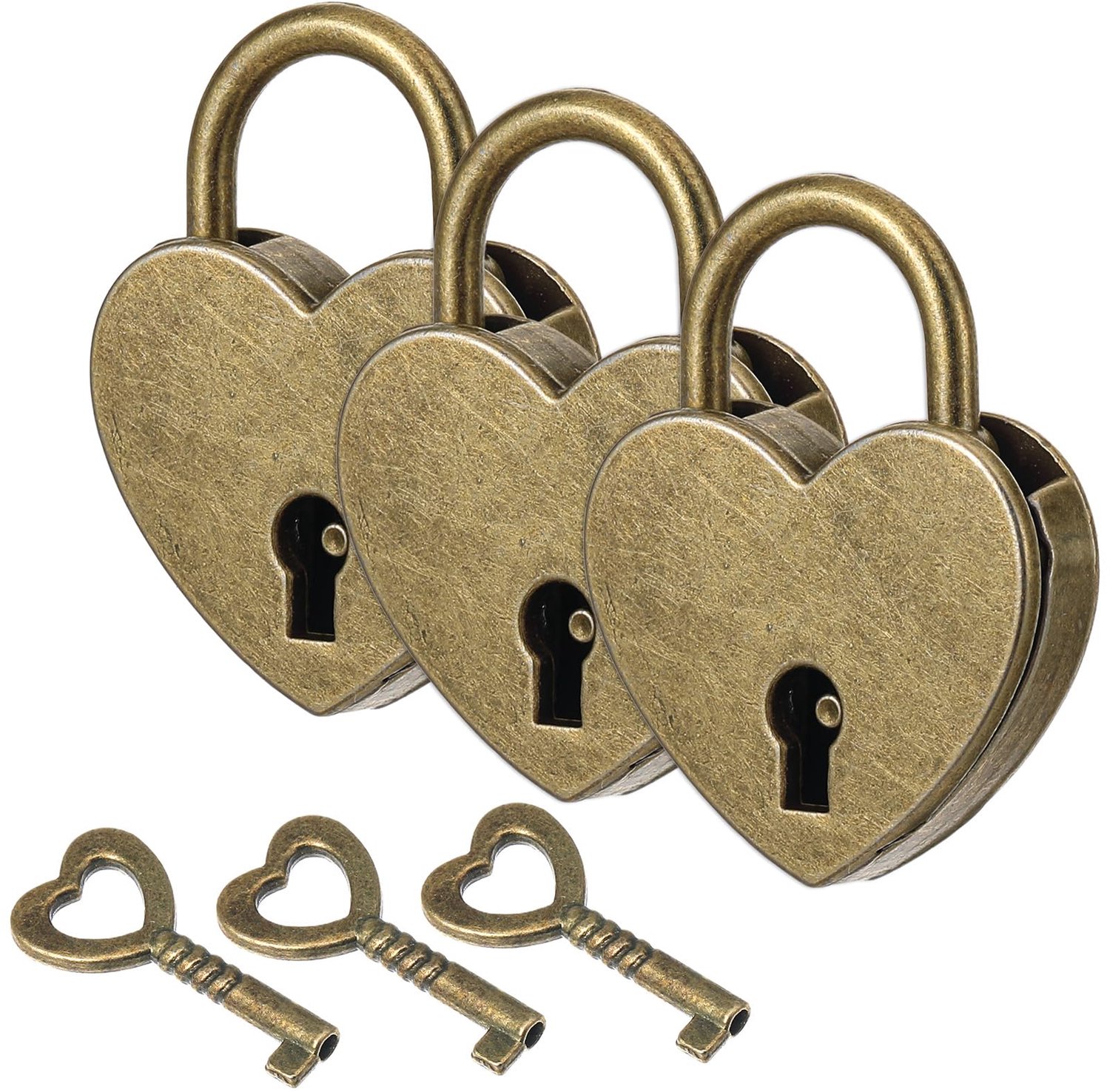 Set van 3 Mini Hartvormige Hangsloten met Sleutel