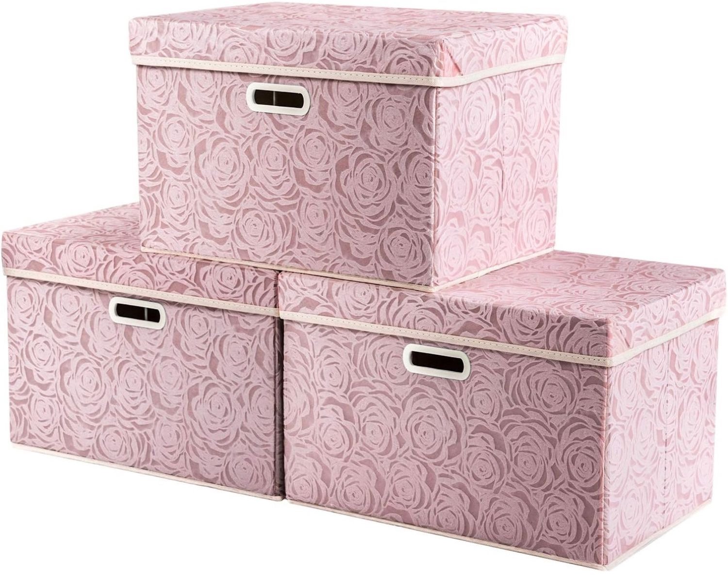 Opbergboxen met Deksel - Opbergbakken Set - Kleding Kast Ordenen - 3 Pieces - Roze