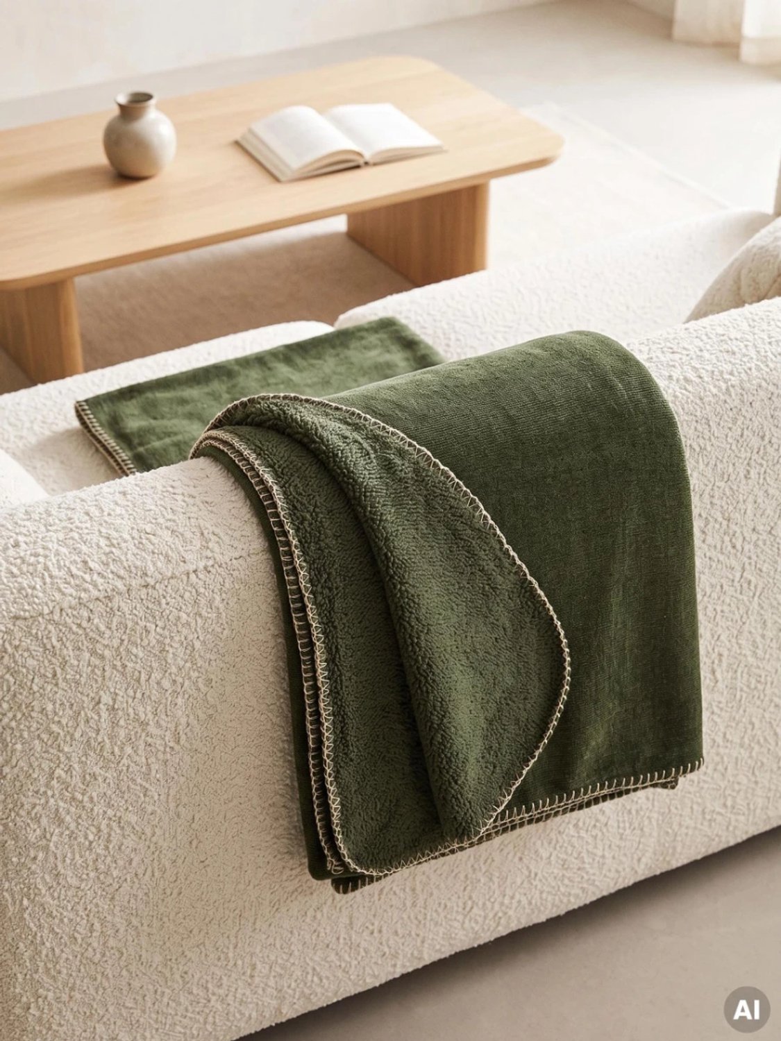Homla Blanket - ELVANA - soft green with a corduroy texture and contrasting edging - 150x200cm - 782664