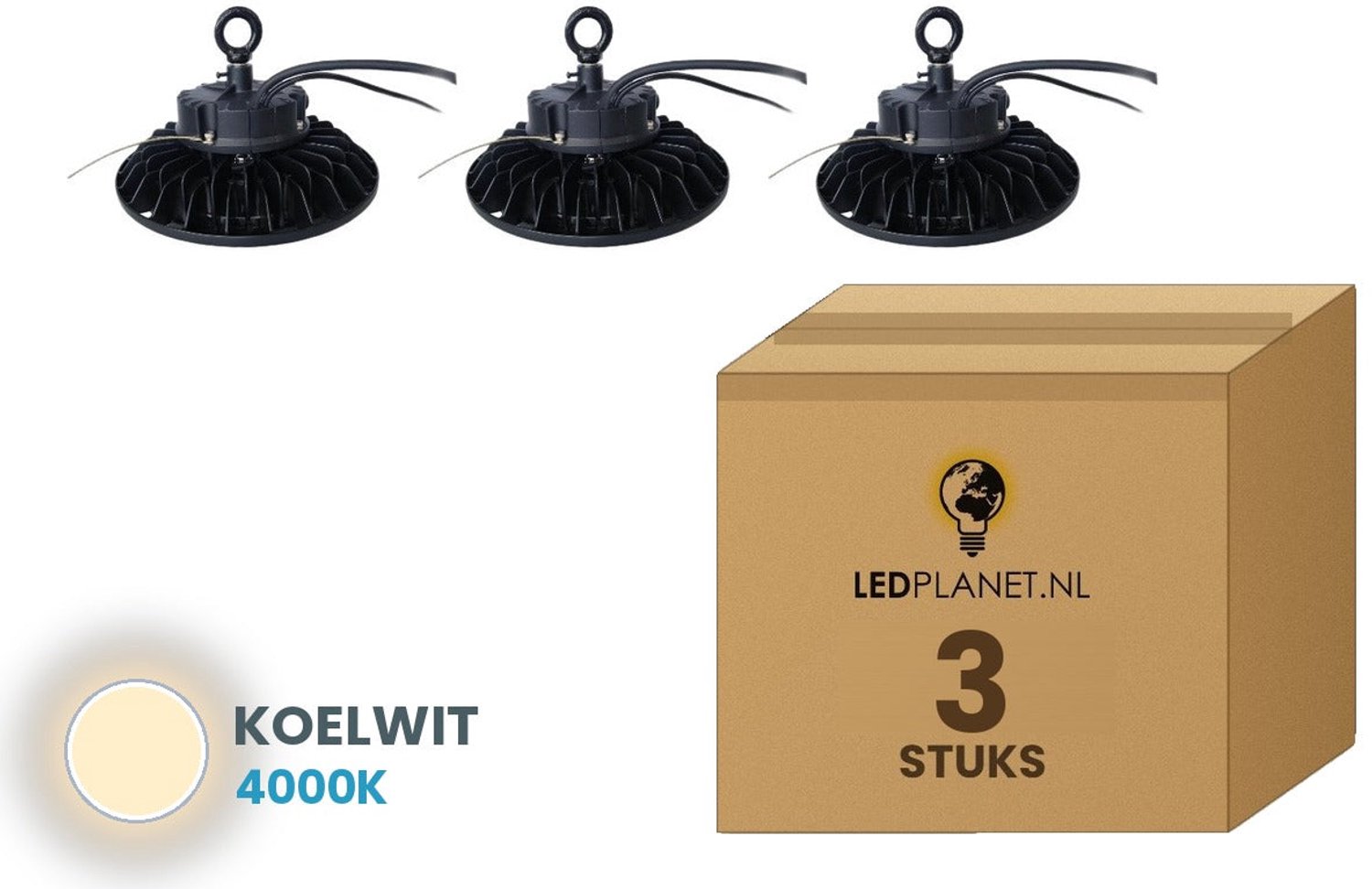 Tsong UFO Lamp - LED High Bay 100W - 15.000 lm - Koelwit 4000K - 3 stuks - DALI Dimbaar - IP65 - Hal, Werkplaats- & Garageverlichting - 5 jaar garantie