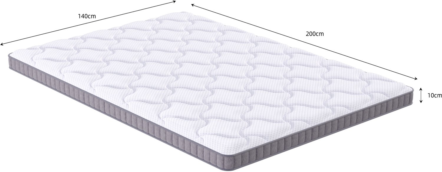 MEUNIQ pocketveringmatras 140 x 200 cm, 10 cm dik, 7 zones met traagschuim, H3, voor slaapbanken, opklapbedden en logeerbedden, wit