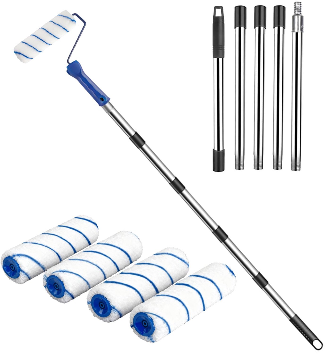Verlengbare verfroller met verwisselbare handgreep - Blauw