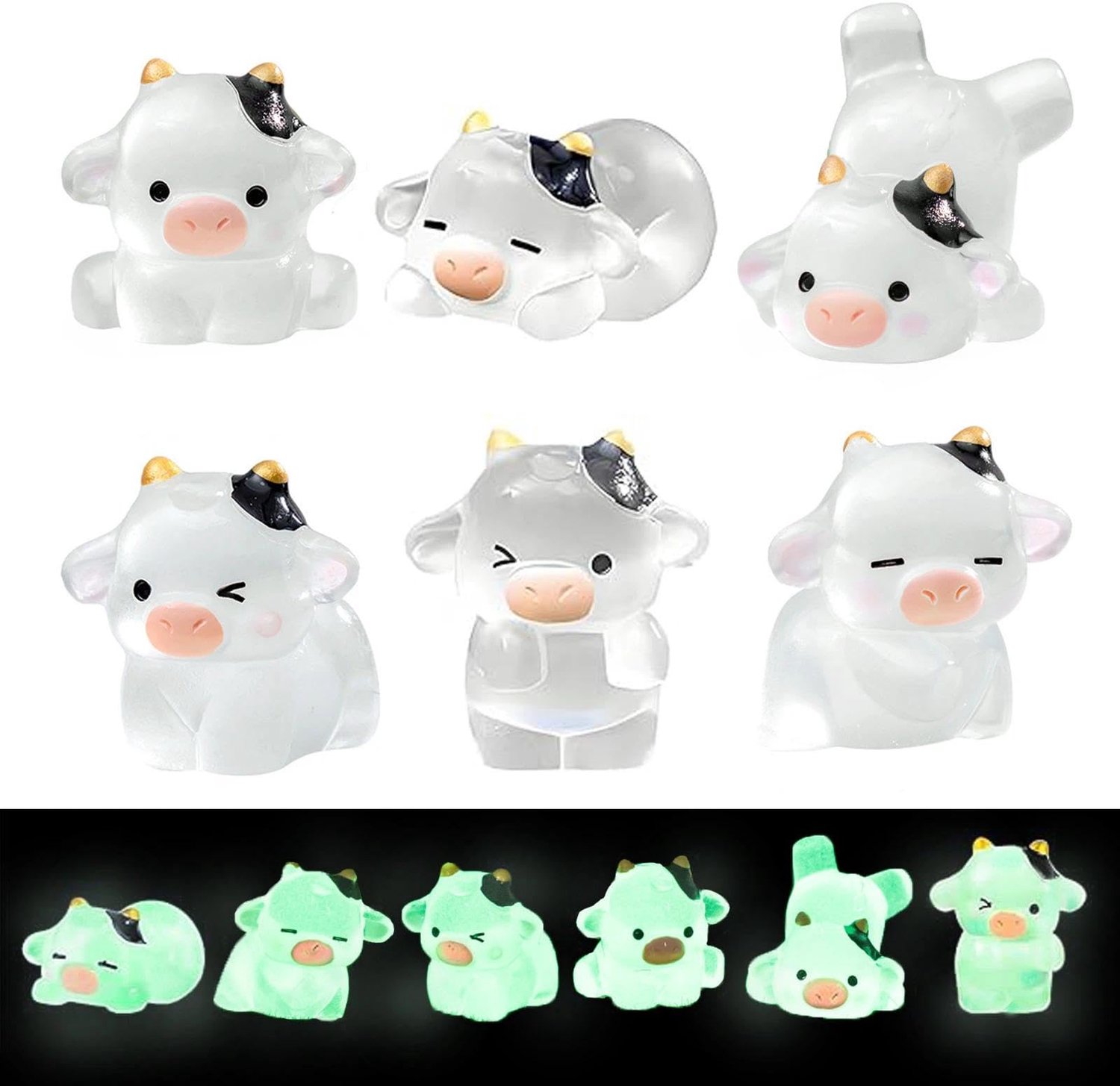 Set van 6 Mini Koe Figuren met Luminous Effect