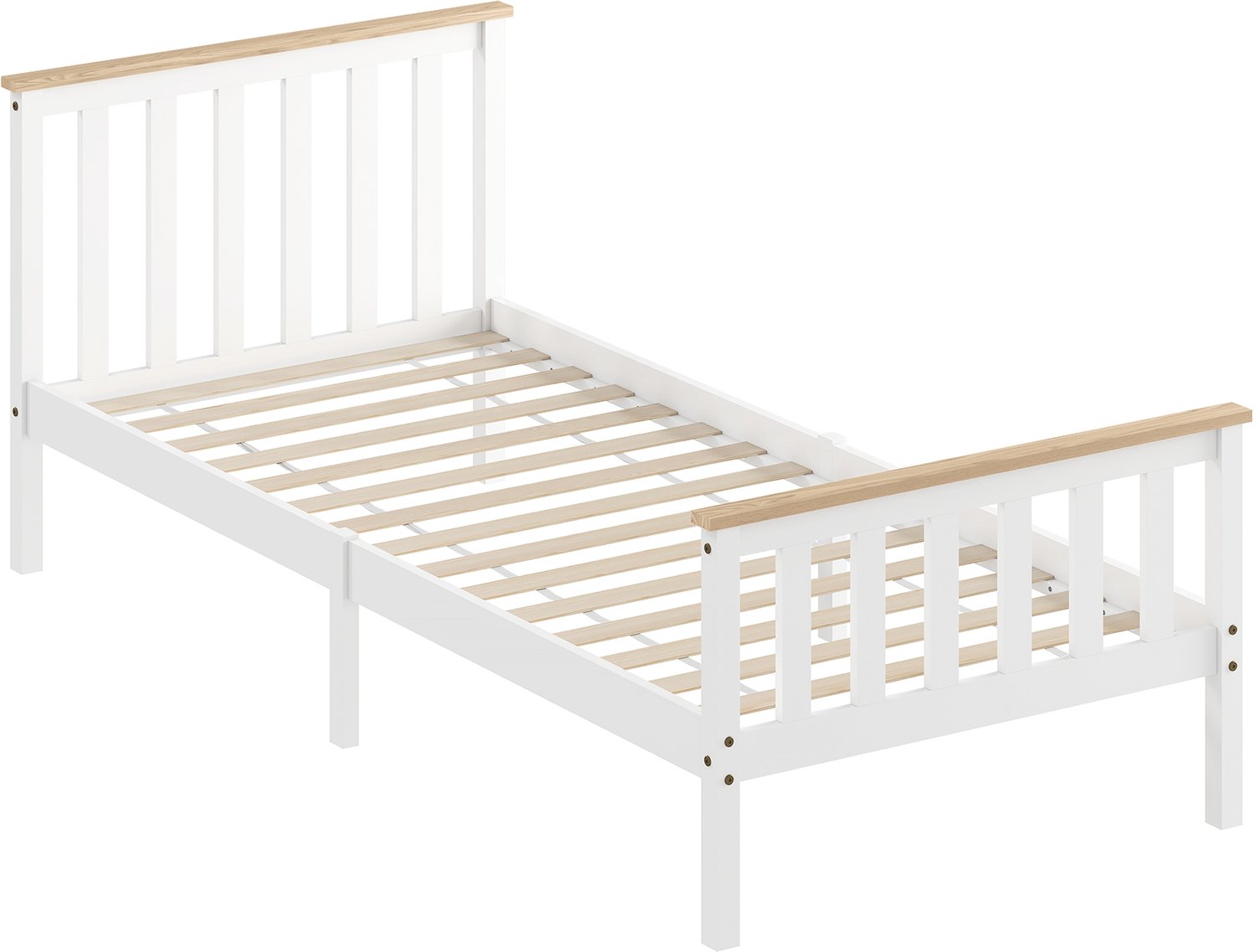 Bedframe , hout, eenpersoonsbed met houten bedframe, eenvoudig ontwerp met stevige constructie, stabiel en duurzaam, praktisch en decoratief voor slaapkamer, logeerkamer en studentenkamer met comfortabele slaapruimte，210×98×82 cm, wit