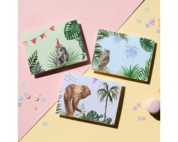 Joons Verjaardagskaarten Set - 15 Stuks A6 Wenskaarten zonder Tekst - Hippe Kaarten met Dieren: Aap, Uil en Olifant - Verjaardagskaart Volwassenen en Kinderen - Blanco Kaarten om te Versturen