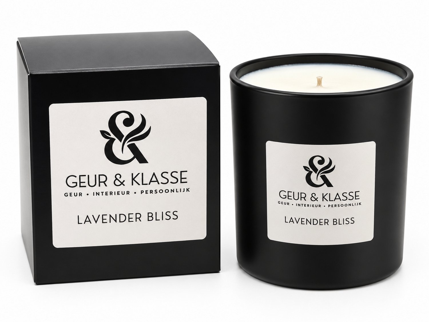 Geur & Klasse Lavender Bliss – Geurkaars – 165 gram – Handgemaakt – Lavendel – Soja- en Kokoswas – Matzwart Glas