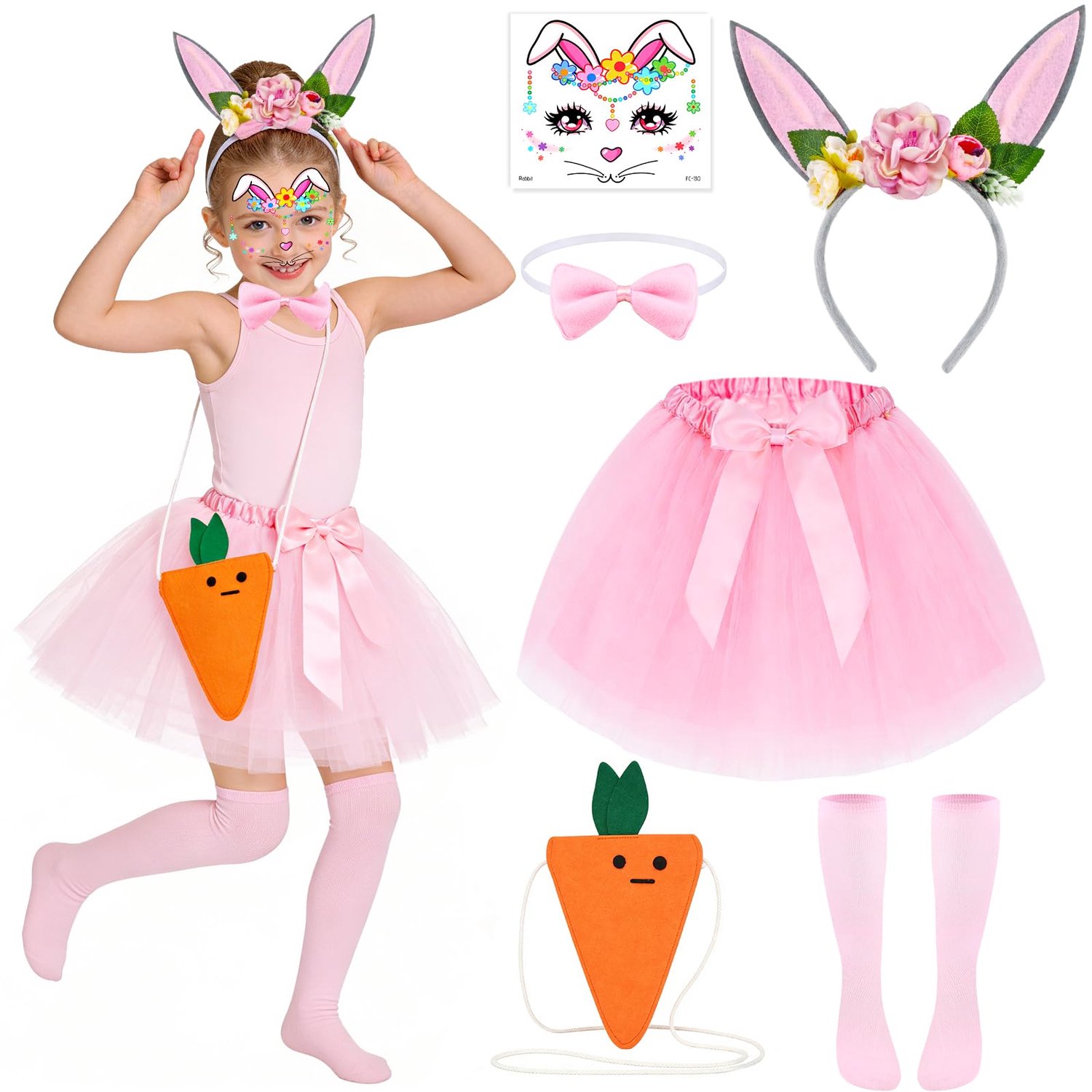 Konijnenoren Hoofdband - Kostuumset - Tulle Rok - Konijnenstaart - Accessoires - Ideaal voor Feestdagen - Paaskostuum