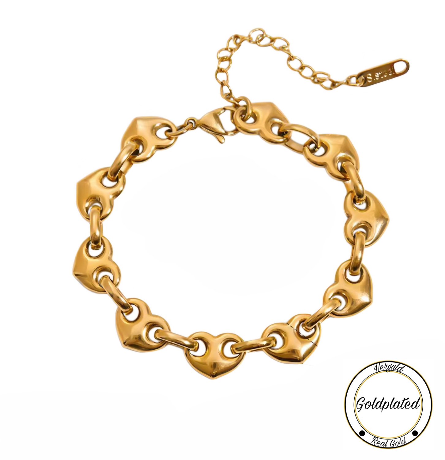 Borasi Hartjes Armband Goudkleurig | Goldplated | 22cm | Hartjes | Dames Sieraden | Cadeau Voor Haar |