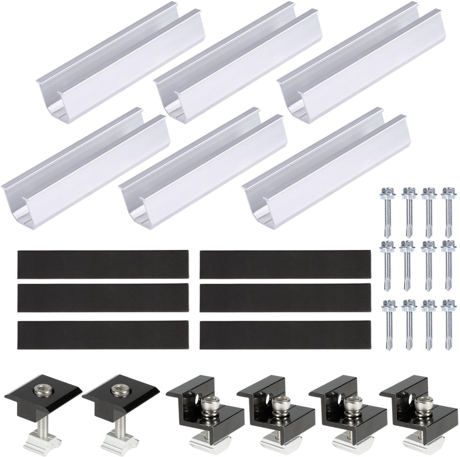 6-Delige Montageset voor Zonnepanelen - Aluminium Stangen en Klemmen