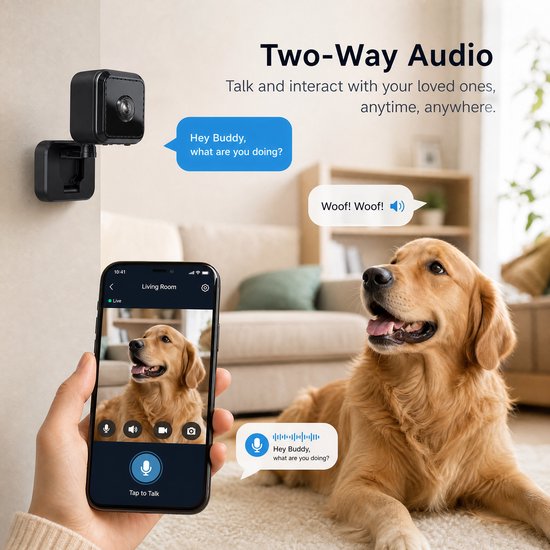 ECTEATOY® Beveiligingscamera Binnen - Wifi Camera App - Huisdiercamera met Tweewegaudio en Bewegingsdetectie - Magnetisch Boorvrij - Zwart — afbeelding 2