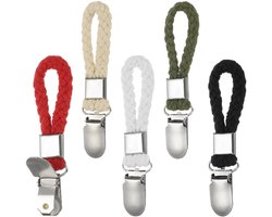 5 Stuks Hangende Theedoekclips - Gevlochten Katoenen Lus met Zilveren Klem - Multikleur/Zilver