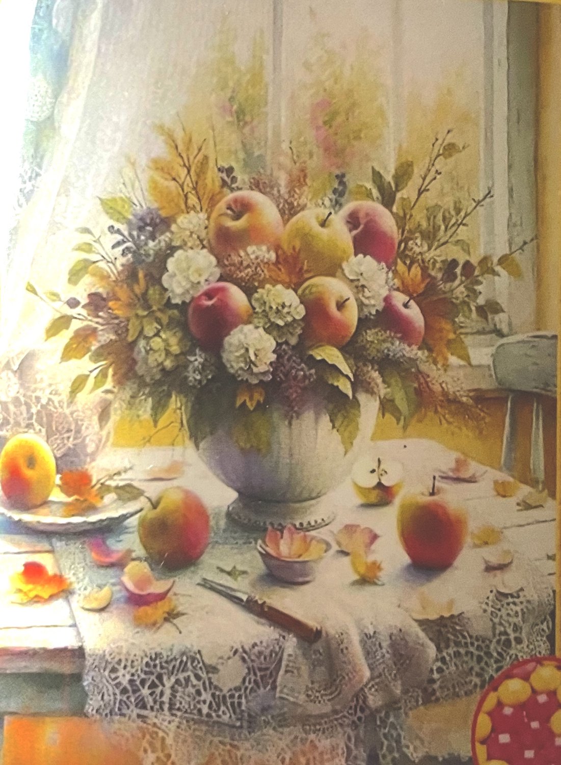 TOPMO -Herfstbloemen en Appels- Diamond Painting pakket - VOLLEDIG dekkend - Diamant Schilderen - voor Volwassenen – ROND- 40X50CM