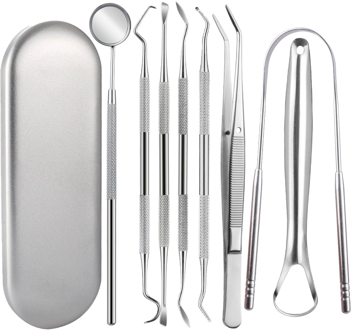 8 stuks-Tandreinigingsinstrumenten - RVS - Mondverzorgingsset - Tandreiniger - Geschikt voor mondhygiëne, reiniging en verzorging - Zilver