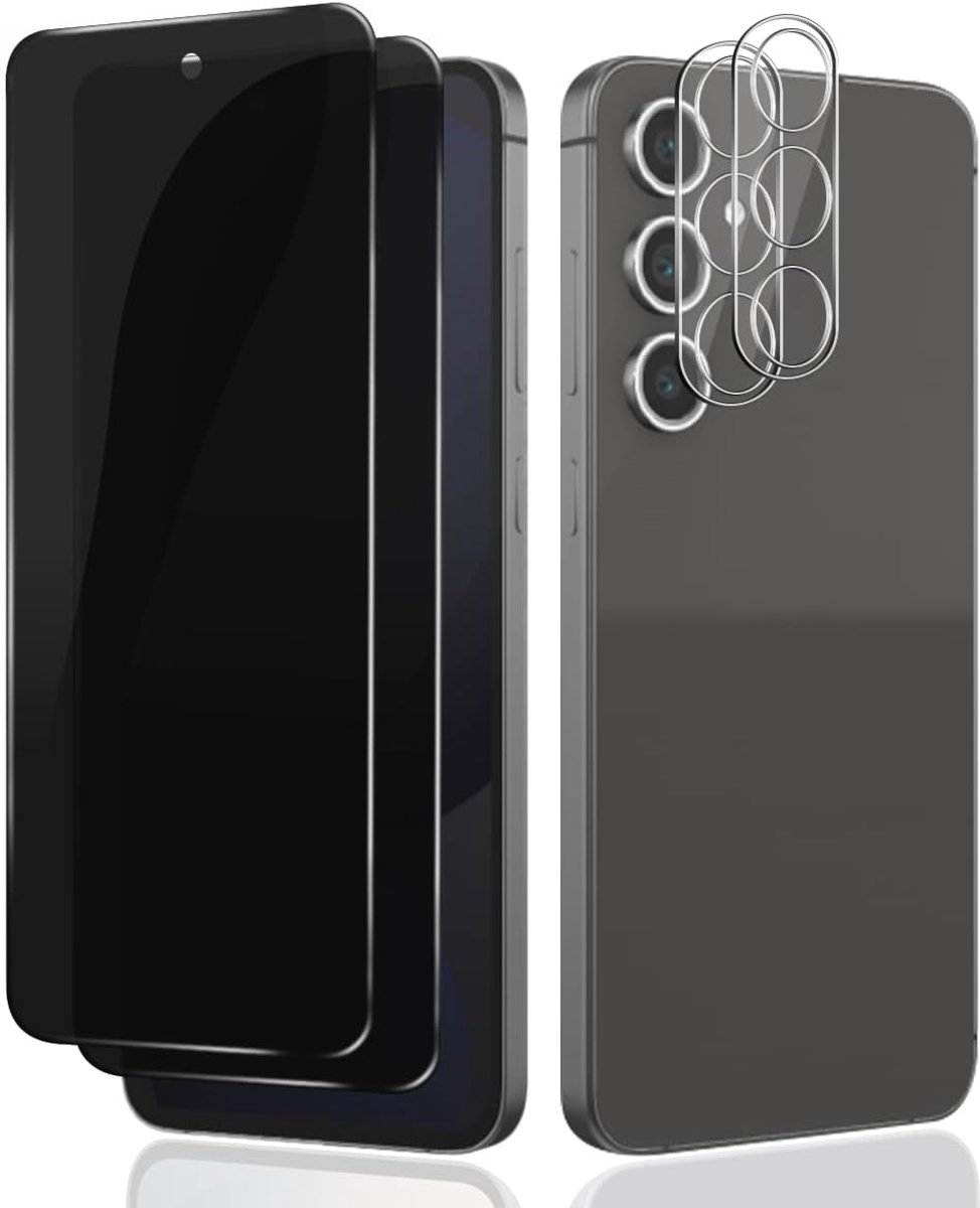[2 + 2 stuks privacydisplaybeschermfolie voor Samsung Galaxy S24 FE gehard glas + camerafolie, anti-kras, anti-spy privacy beschermfolie voor Galaxy S24 FE