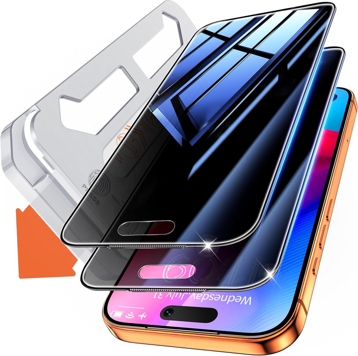 Privacyschermbeschermer voor iPhone 17 Pro Max (6,9 inch), compatibel met Face ID, 25° Anti Spy Premium 9H+ gehard glazen film [automatische stofverwijdering] [Geen luchtbellen