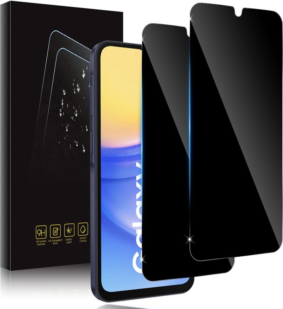 2 stuks beschermfolie voor Samsung Galaxy A15 5G/4G, anti-spy privacy, privacyfolie voor pantserglas, inkijkbescherming, beschermfolie, 9H zwarte rand, privacybeschermglas